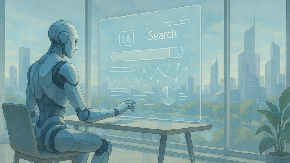 Un robot humanoïde utilisant un moteur de recherche IA